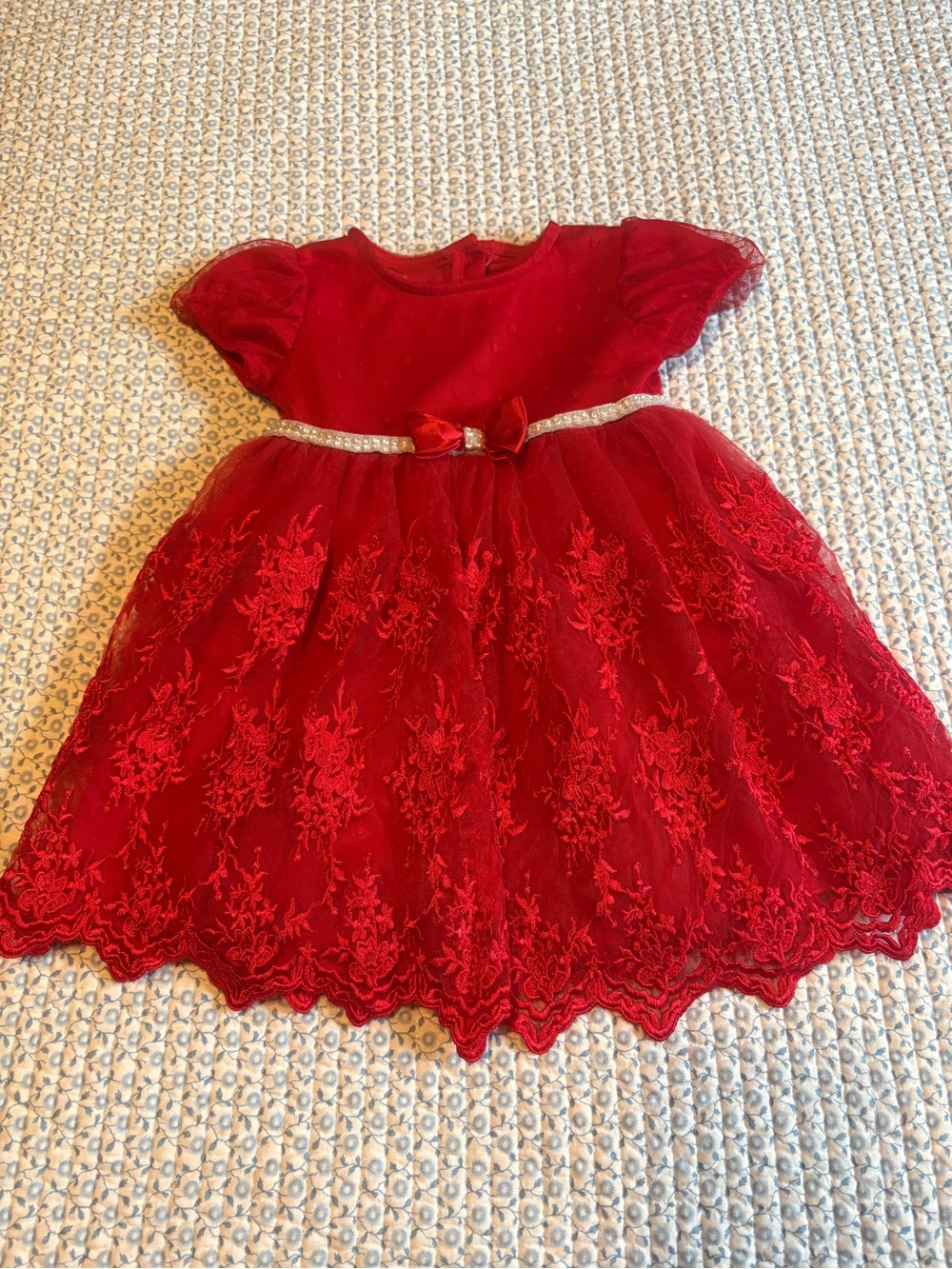 Nanette Baby Girls Red Lace Bow Dress